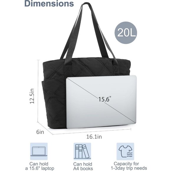 Large Water-Resistant Quilted Tote for Women - Ideal for Work and Travel - Picture 3 of 7